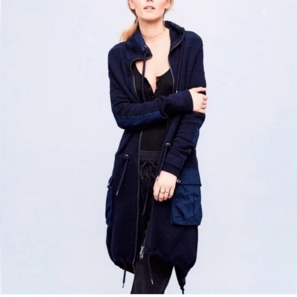 Free People Surplus Cargo Style Sweater Jacket Blue XS Boho Bohemian Utility